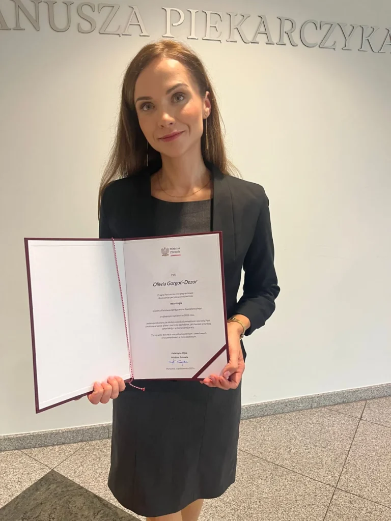 Pani dr Oliwia Gorgoń Dezor z najlepszym wynikiem egzaminu specjalizacyjnego z neurologii w Polsce.